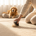 WagNestra Fabric Brush used on a carpet to remove pet hair